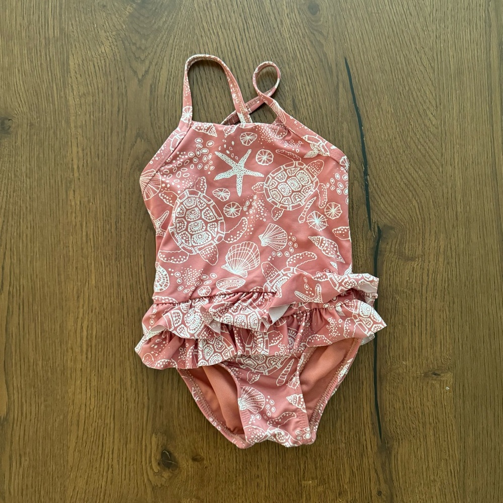 Newbie Kids Swimwear with Sea Turtle Print - Pink, Size 6-12M